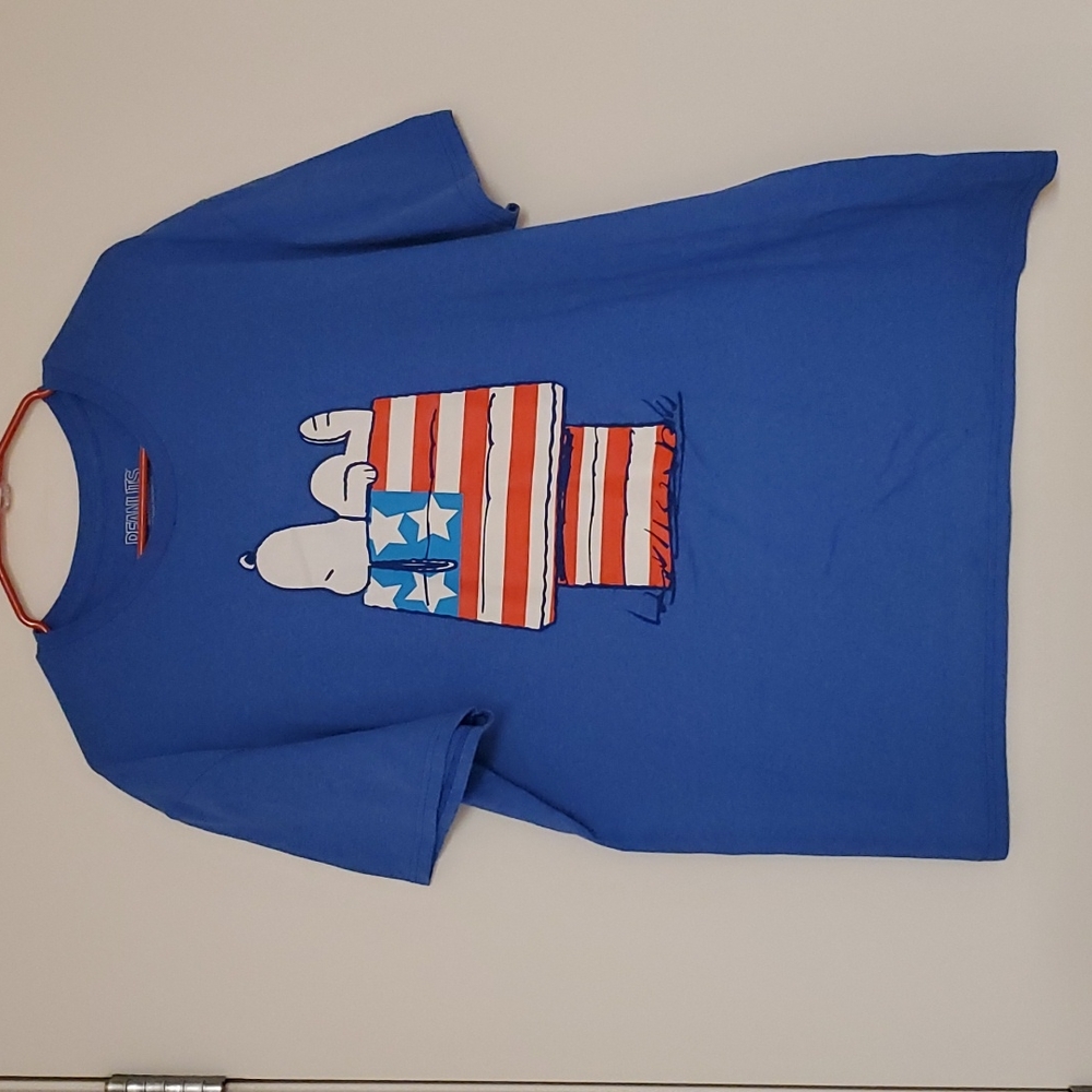 SNOOPY flag covered doghouse Peanuts blue short sleeve graphic tee shirt XL